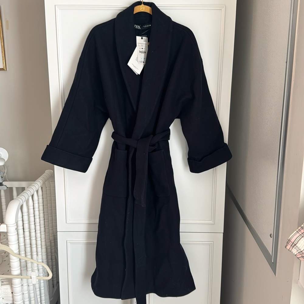 NWT ZARA Black Wool Trench